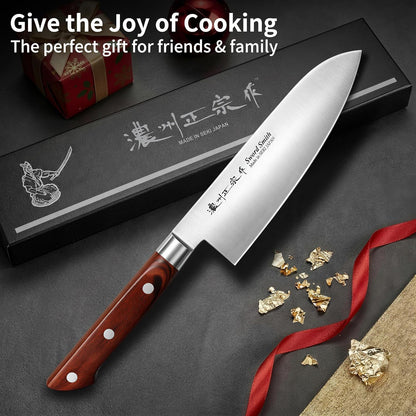 6.7 Inch Santoku Knife, Made in Japan, High Carbon Molybdenum Stainless Steel Japanese Chef Knife with Sakura Handle, Kitchen Knife for Slicing Meat, Vegetable & Fruit