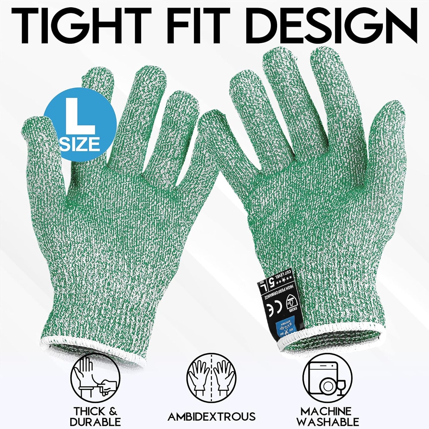 Zulay Cut Resistant Gloves Food Grade Level 5 Protection - Comfortable Safety Cutting Gloves - Cut Resistant Work Gloves