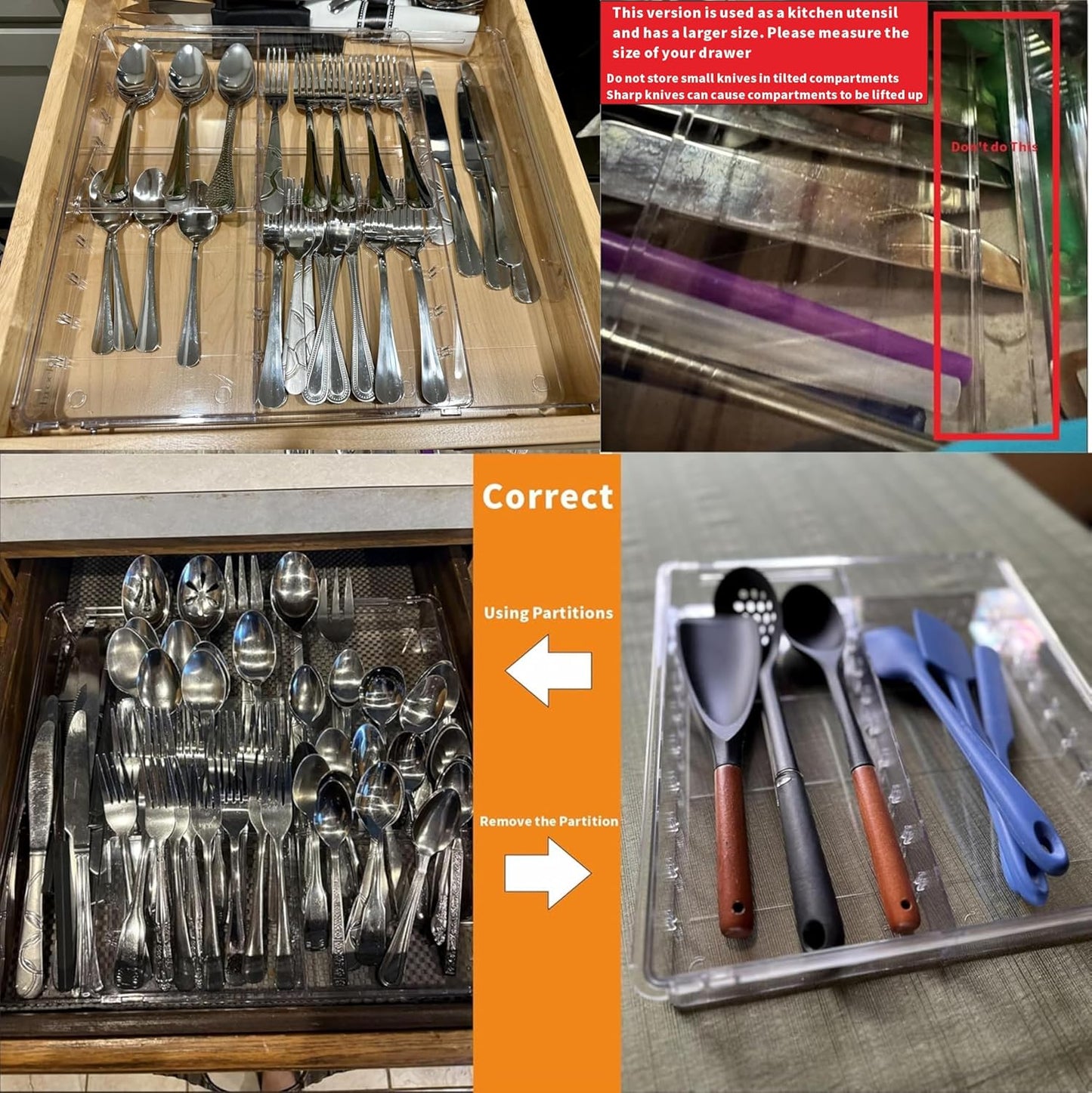 Yieach Black Expandable Silverware Drawer Organizer - Adjust From 11'' to 22'' - Knife,Cutlery,Spoons and Forks Organizer,Large 8 Grid Flatware,Silverware Tray,Utensil Organizer for Kitchen Drawers
