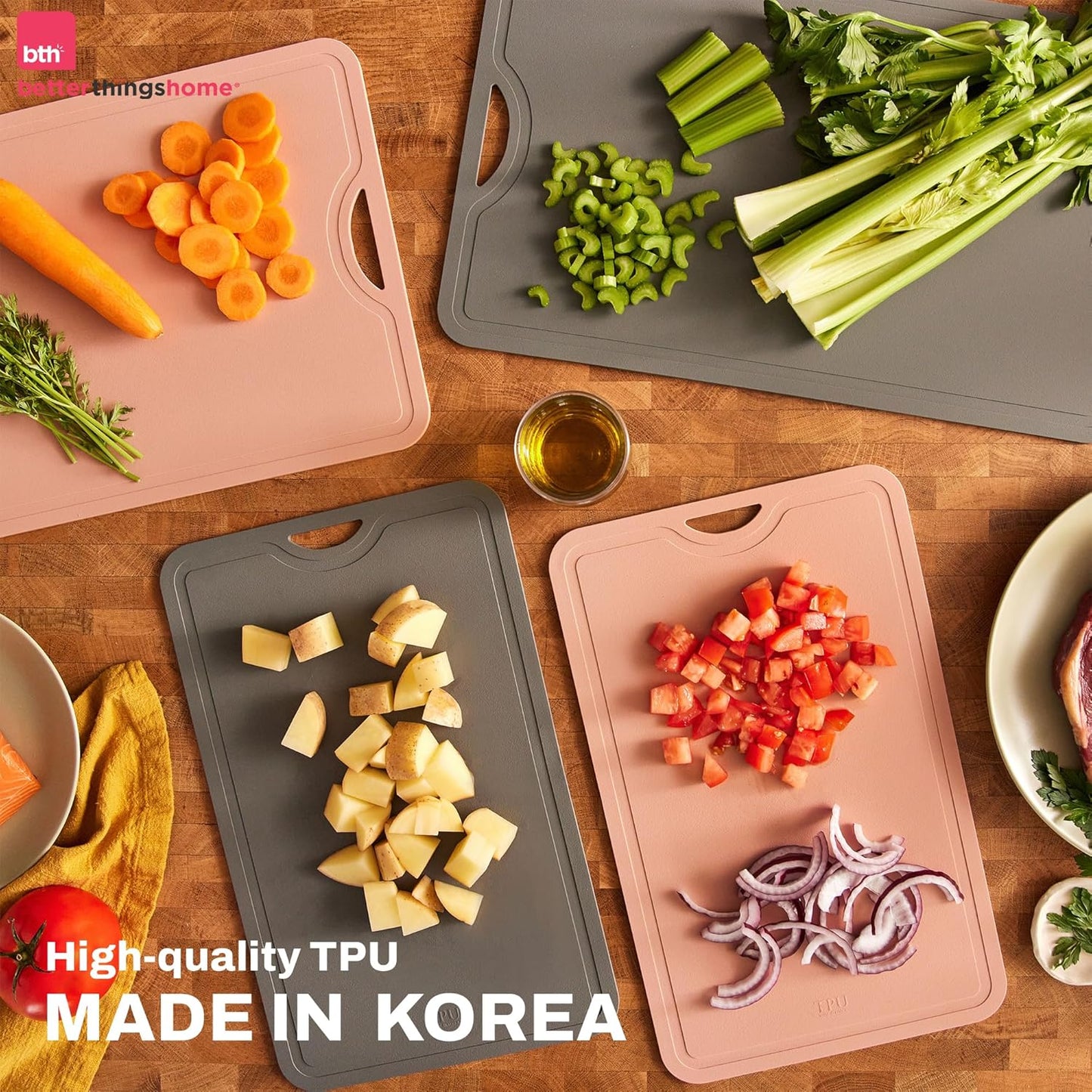 TPU Cutting Board Flexible Mat, 14.5" x 9" Nonslip Korean Cutting Board for kitchen, BPA Free Flexible Chopping Board, TPU Material Double-sided Dishwasher Safe