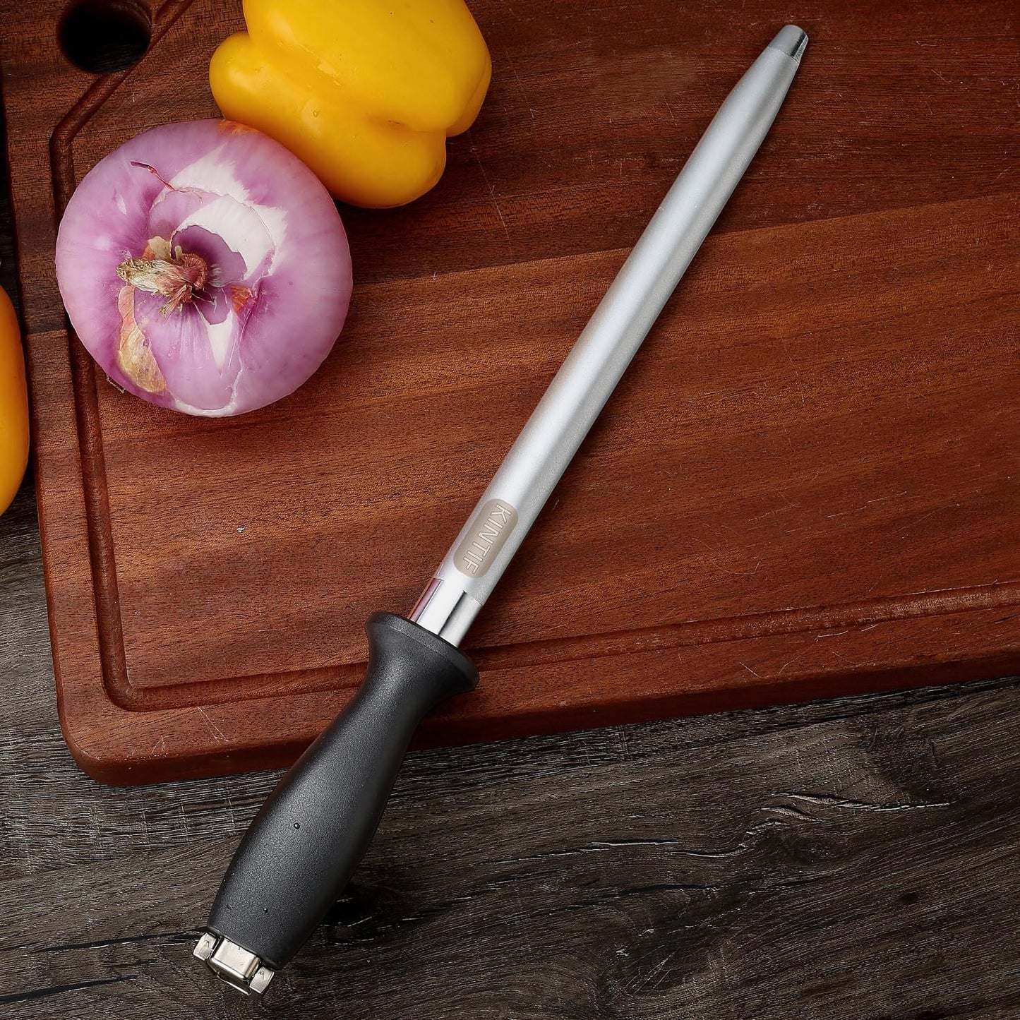 Diamond Honing Steel 10 inch Professional Knife Sharpening Steel, Flat Knife Honing Rod, Diamond Carbon Steel, Sharpener for Honing Knife Blades, Chef Knives