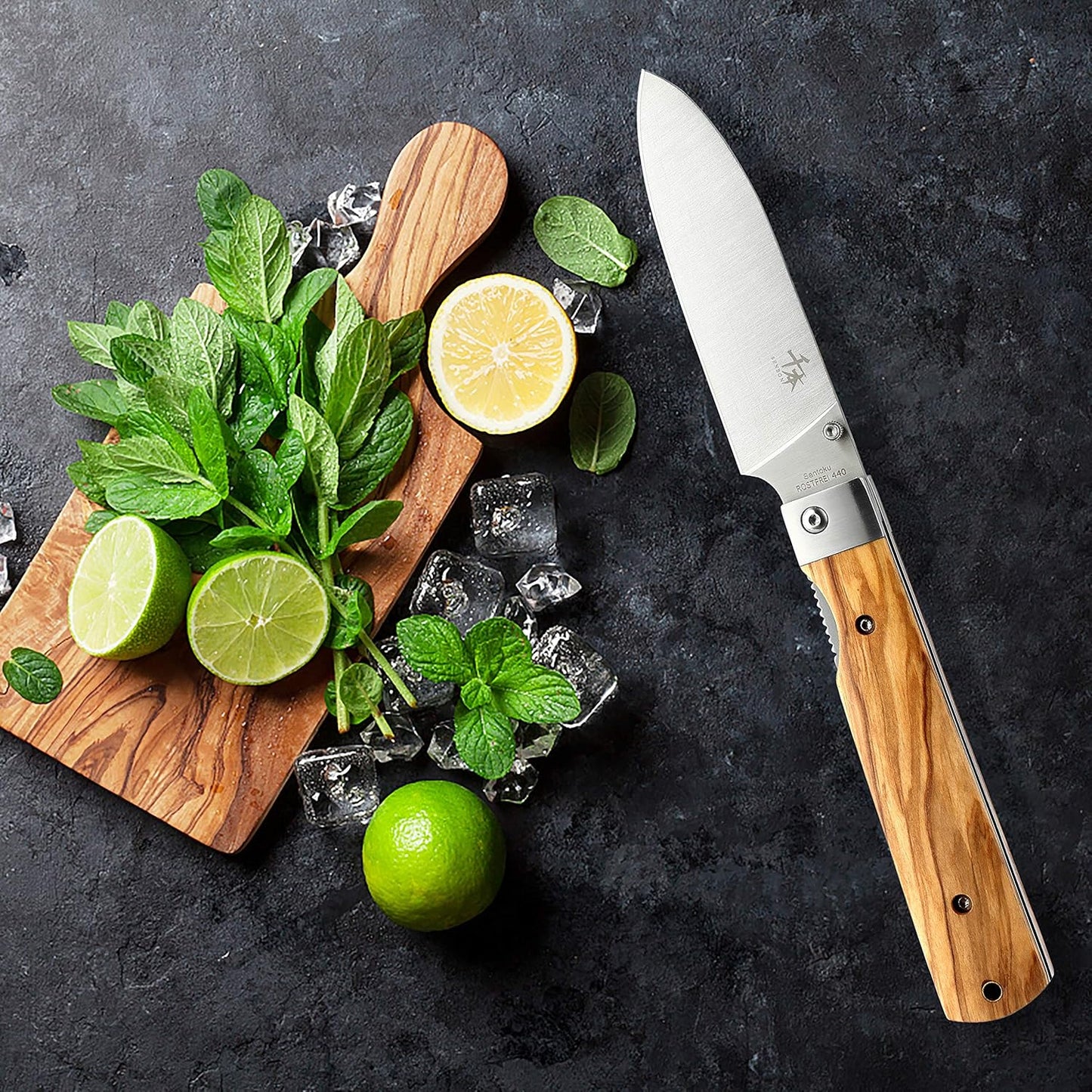 SENBON 440A stainless steel Gift wrapped 4 piece set sharp pocket folding Japanese chef knife universal peeling knife bread knife set portable kitchen knives with natural olive handle