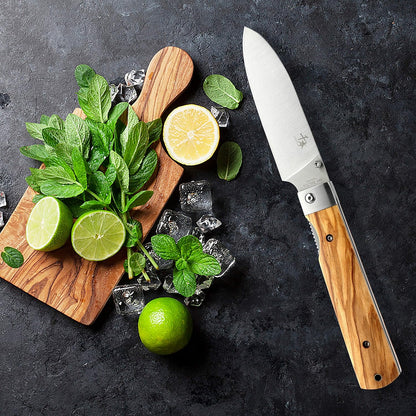 SENBON 440A stainless steel Gift wrapped 4 piece set sharp pocket folding Japanese chef knife universal peeling knife bread knife set portable kitchen knives with natural olive handle