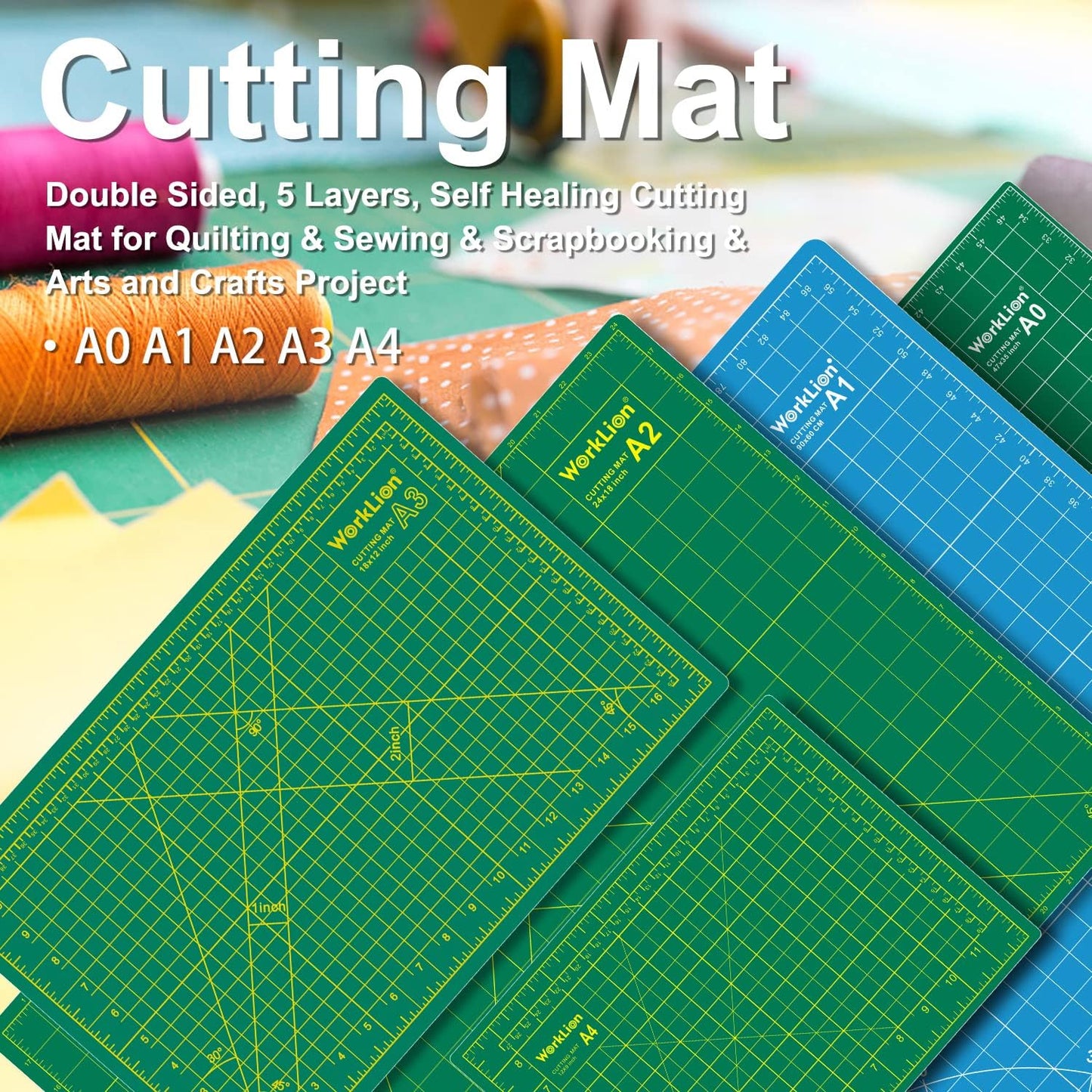 Worklion Self Healing Cutting Mat for Craft-Thickened 18inch x 12inch fabric sewing mat for quilting,rotary cutting, nonslip
