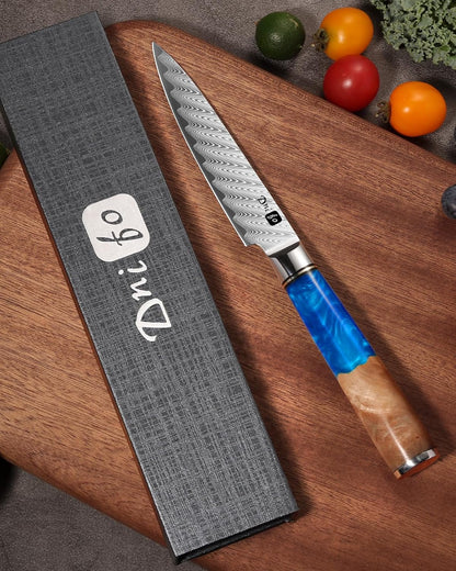 5 Pieces Damascus Knife Set, Japanese Chef Knife Set with Galaxy Pattern Resin Handle, 67-Layers Damascus Steel, Gift Box Included 5" Paring, 6" Boning, 7" Santoku, 8" Chef & 8" Bread Damascus Knives