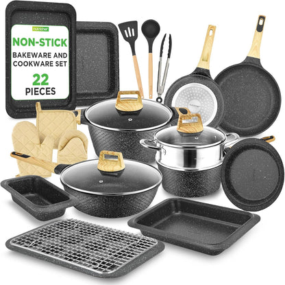 NutriChef 54-Piece Kitchen Cookware Set – Complete Non-Stick Ceramic Pots and Pans Set with Utensils, Bakeware, and Knife Set, Gas, Electric & Induction Compatible, Blush Pink Kitchen Essentials