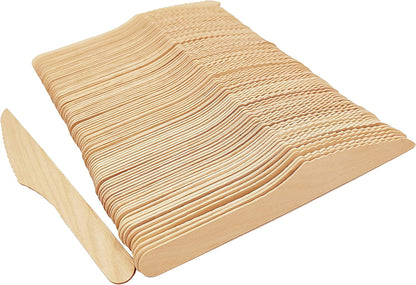 200 Disposable Knives - 6.5 Inch Long Wooden Cutlery - Biodegradable Silverware for Catering Formal Events, Parties, Picnics, Camping, Travel, Weddings, and Other Occasions