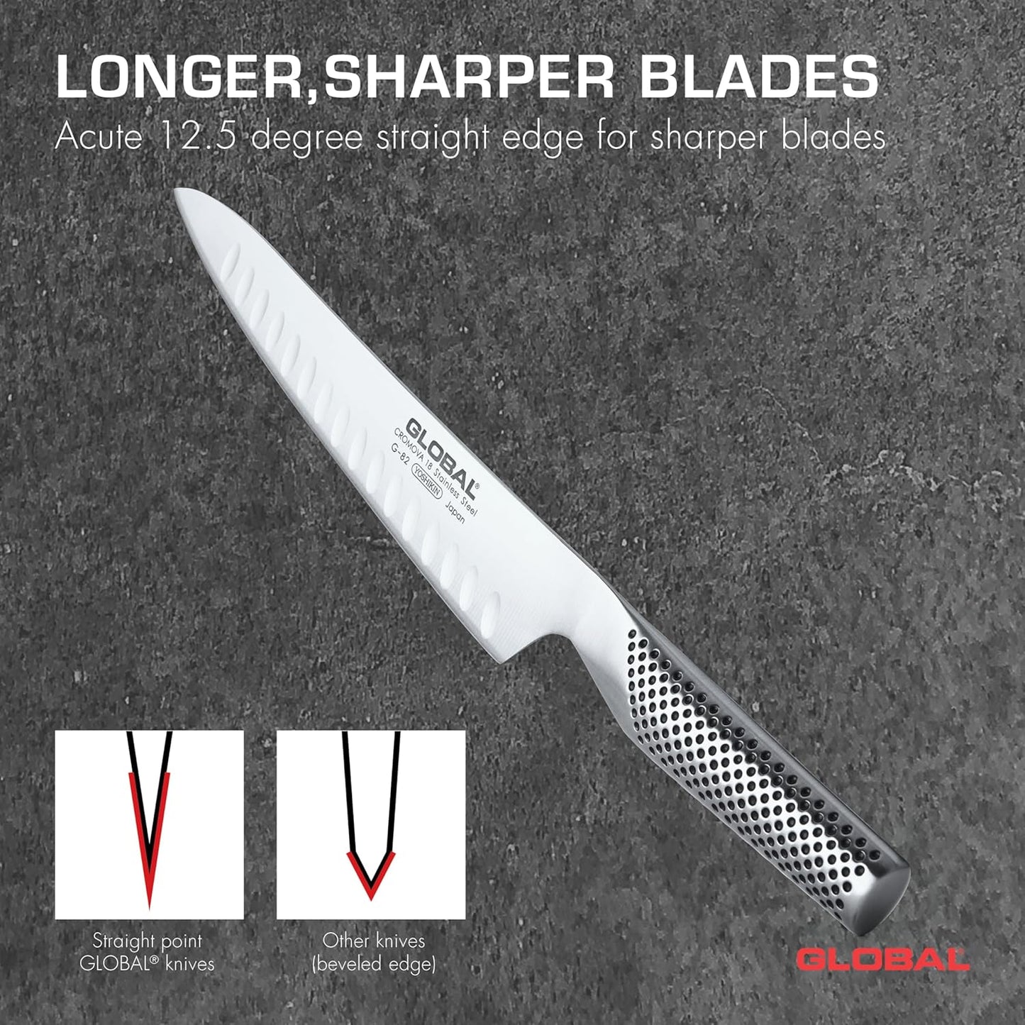 Global 8 1/4 inch Hollow Ground Carving Knife - Lightweight Japanese Stainless Steel, Razor-Sharp Edge, Made in Japan, G-82
