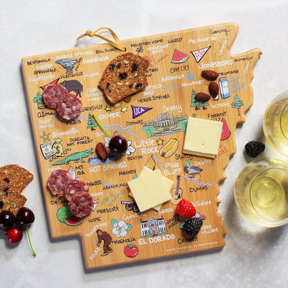 Totally Bamboo Tennessee State Shaped Cutting Board and Charcuterie Serving Platter with Artwork by Fish Kiss, Includes Hang Tie for Wall Display - Colors A