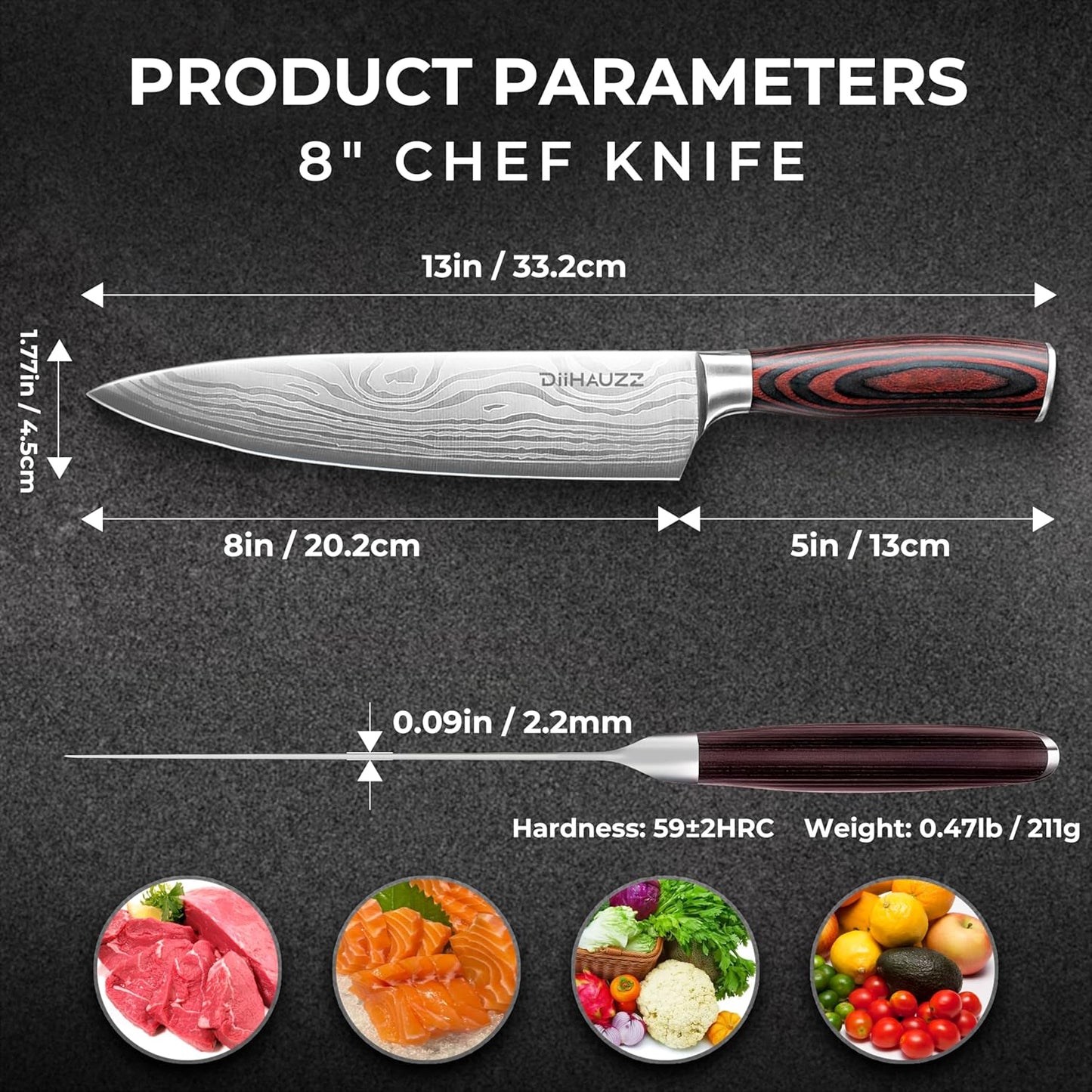 DiiHAUZZ 7 Inch Fillet Knife for Fish, Razor Sharp Boning Knife High Carbon Stainless Steel for Poultry Deboning and Meat Cutting, Japanese Filleting Knives with Ergonomic Pakkawood Handle, Sheath