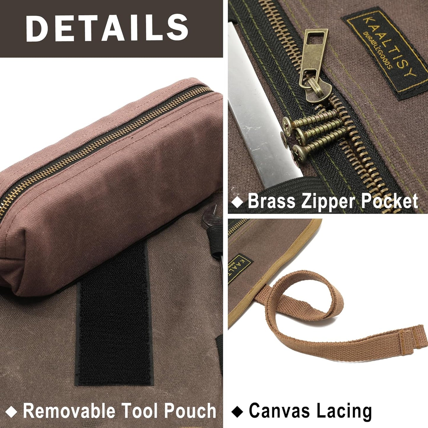 16OZ Waxed Canvas Tool Roll Bag, Heavy Duty Tool Storage Roll Bag with 7 Tool Slots & 1 Detachable Pouch, Khaki Tool Organizer for Wrenches and Tools (23.5"L x 9.5"W)