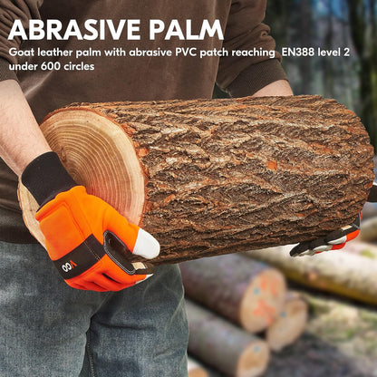 Vgo... Chainsaw Gloves, 12-Layer Chainsaw Protection on Both Hand Back, leather Work Gloves, Mechanic Gloves