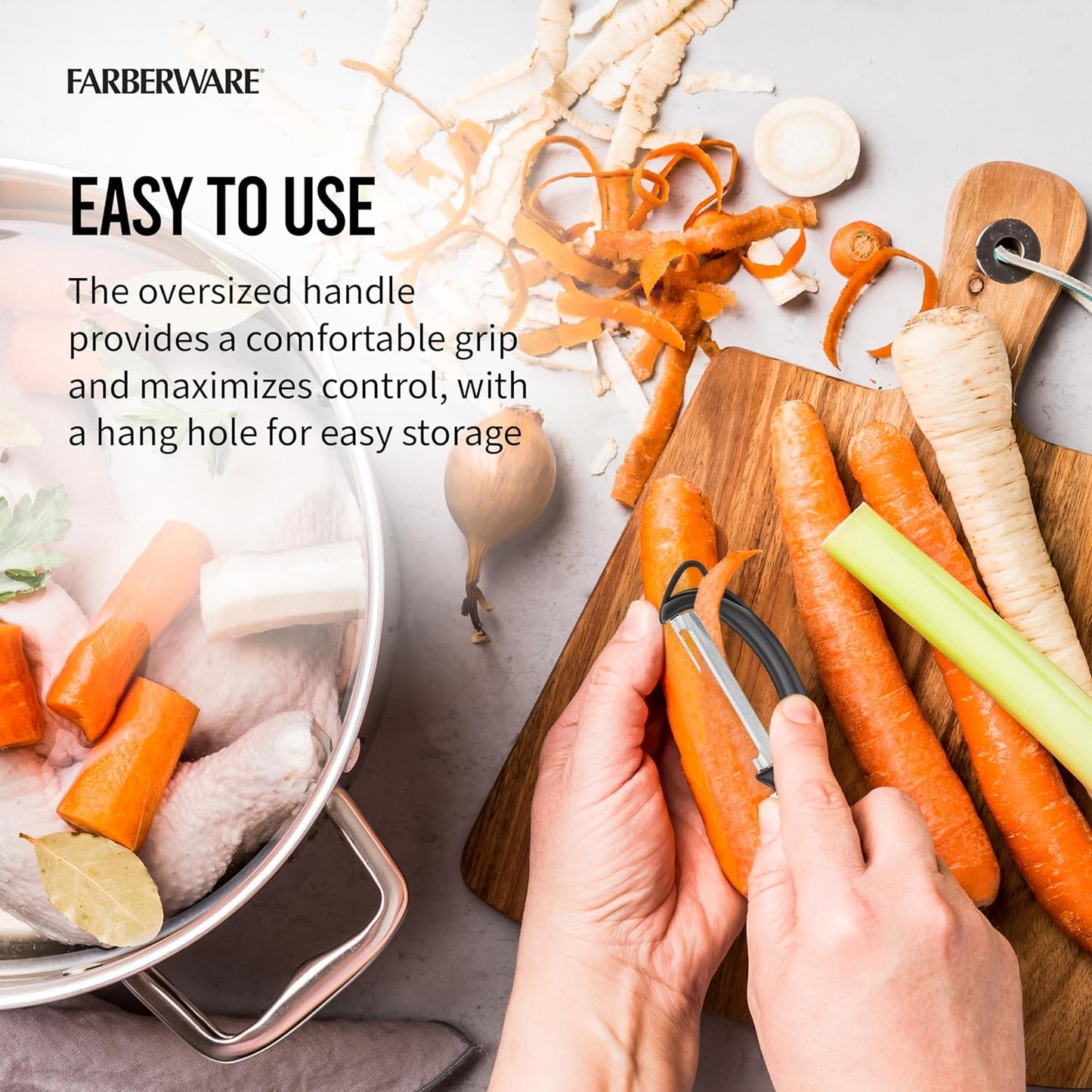 Farberware Pro2 Vegetable Peeler, Euro Peeler with Razor-Sharp Stainless Steel Blade, Swivel Peeler for Potatoes, Fruits, and Vegetables, Built-In Bud Remover, Dishwasher Safe