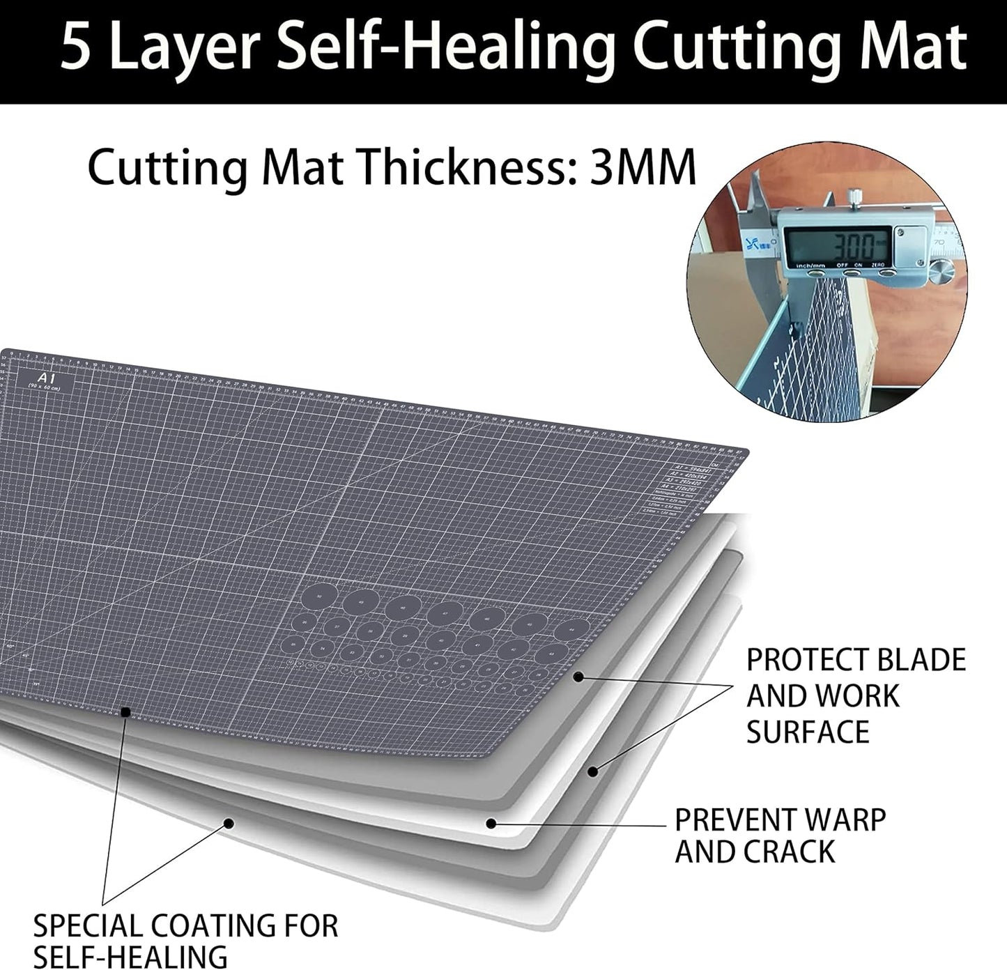 Headley Tools 18"x12" Thickened Self Healing Cutting Mat, A3 Rotary Cutting Sewing Mat for Crafts, Double Sided 5-Ply Table Cutting Board for Fabric Quilting Art Hobby Project, Pink/Purple