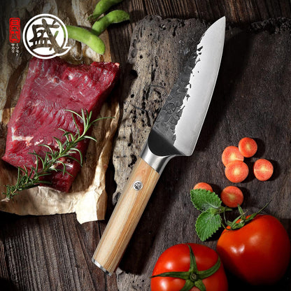 MITSUMOTO SAKARI Japanese Nakiri Knife 7 Inch, Hand Forged SKD-11 High Carbon Steel Vegetable Knife, Ultra-Sharp Thin Blade, Pakkawood Handle for Home & Pro