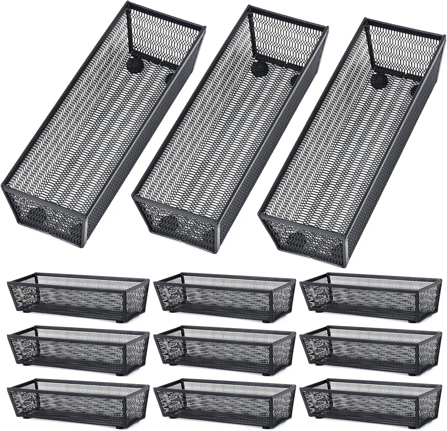 Neudeco Silverware Organizer,Mesh Drawer Organizer for Kitchen，Metal Utensil Organizer for Flatware, Knives, Spoons,Cosmetic (Silver 9 * 3 * 2 inch Pack6)