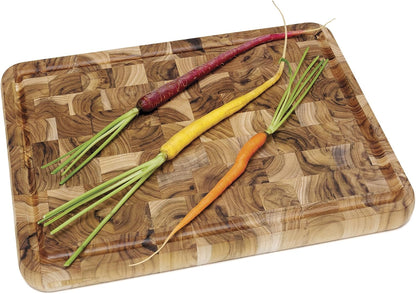 Lipper International Teak Wood End Grain Kitchen Chopping Block and Cutting Board, Small, 12" x 8" x 1-1/4"
