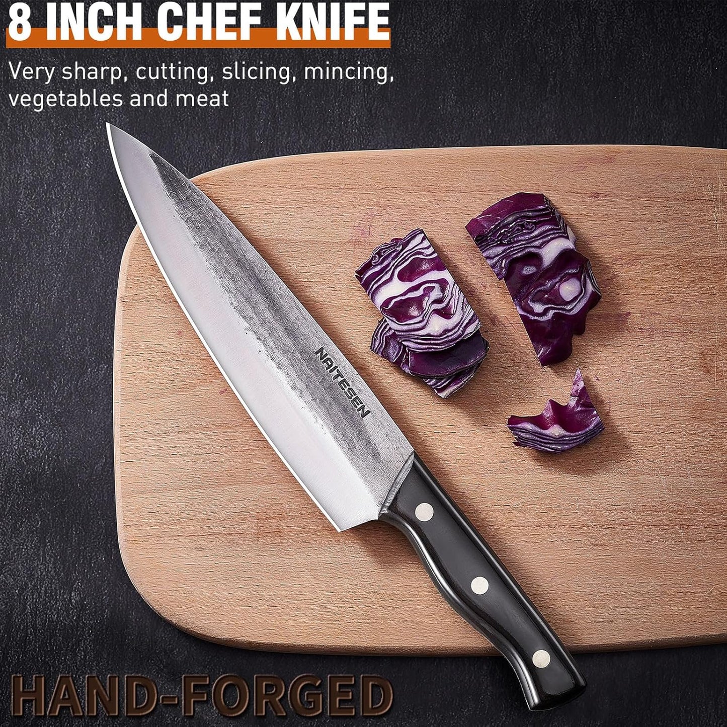 Naitesen Butcher Knife Set 4, Meat Cleaver Chef Knife Boning Knife Utility Knife Hand Forged German High Carbon Stainless Steel Sharp Japanese Butcher Chopping Knives