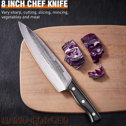 Naitesen Butcher Knife Set 4, Meat Cleaver Chef Knife Boning Knife Utility Knife Hand Forged German High Carbon Stainless Steel Sharp Japanese Butcher Chopping Knives