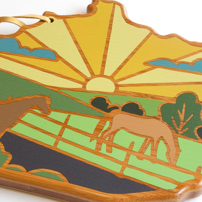 Totally Bamboo North Carolina State Shaped Cutting Board and Charcuterie Serving Platter with Artwork by Summer Stokes, Includes Hang Tie for Wall Display 18" x 8" x 5/8" - Colors A