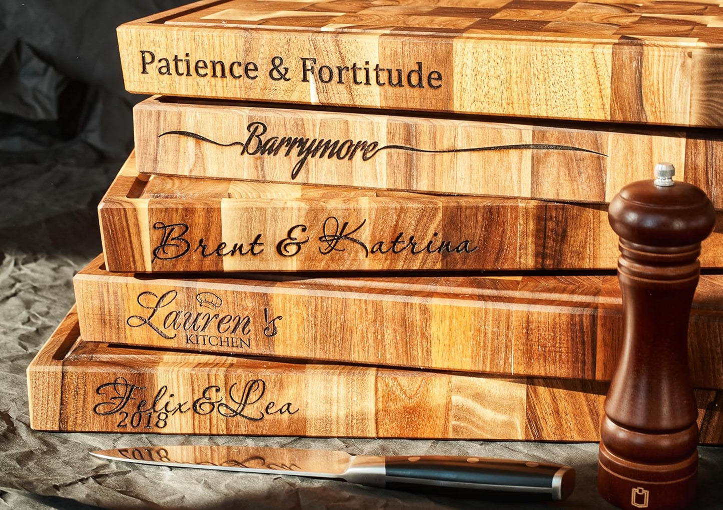 Personalized End Grain Walnut Cutting Board, GrainWoods Handcrafted Wood Kitchen Chopping Block (13x8x2 Inches)