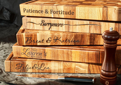 Personalized End Grain Walnut Cutting Board, GrainWoods Handcrafted Wood Kitchen Chopping Block (13x8x2 Inches)