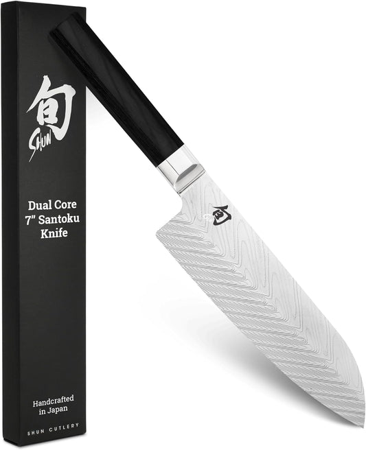 Dual Core 7" Santoku Knife | Handcrafted Japanese All Purpose Knife, VG10 and VG2 Damascus Steel Blade, Pakkawood Handle