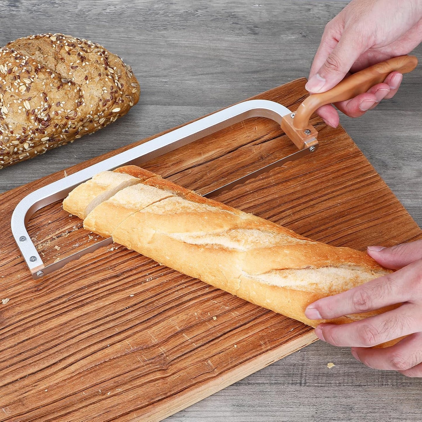 Bread Knife for Homemade Bread Bow Knife 16", Bread Saw Sourdough Slicer Aluminum Alloy Sourdough Cutter Suit for Left & Right Handed People to Cut Baguettes Vegetables Fruits 1Count