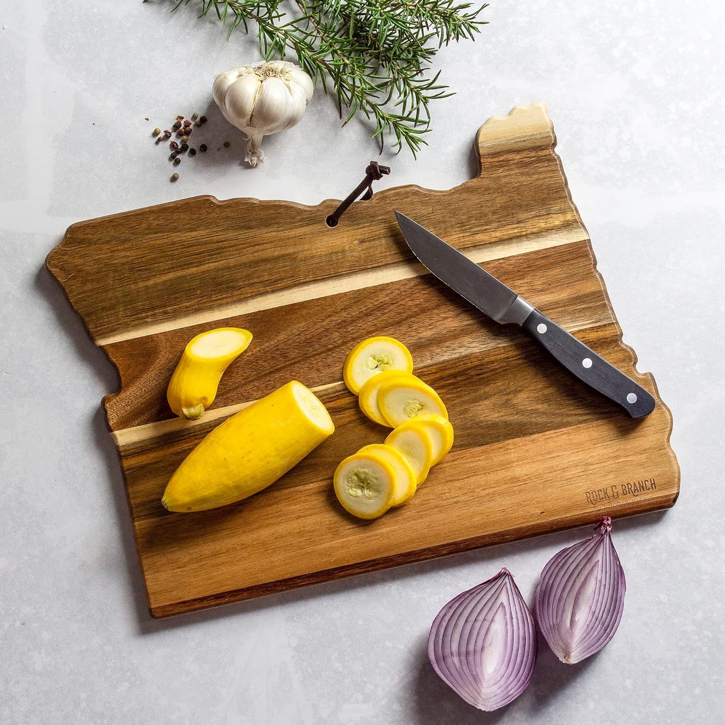 Totally Bamboo Rock & Branch Origins Series New York State Shaped Cutting Board and Charcuterie Serving Tray, Includes Hang Tie for Wall Display