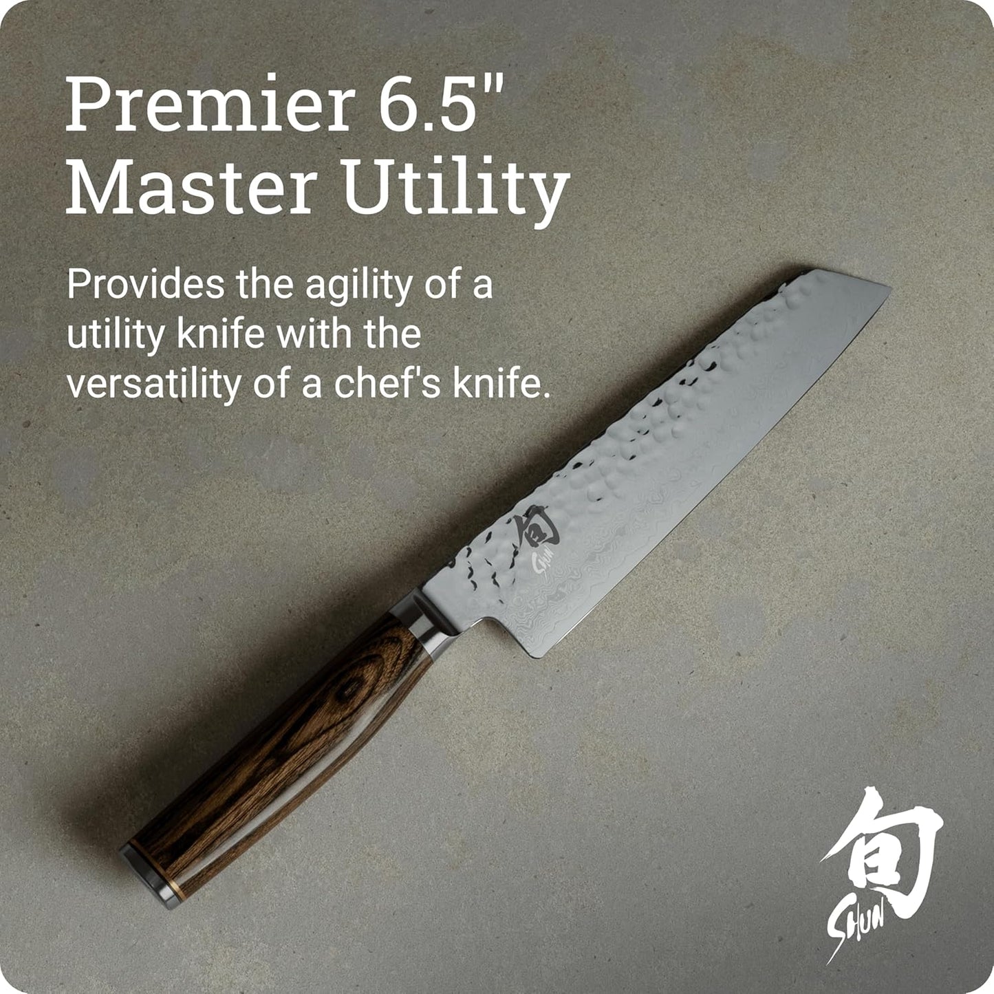Shun Premier 6.5" Master Utility Knife, Handcrafted Japanese Knife, VG-MAX Core with Damascus Stainless Steel Cladding, Pakkawood Handle, Precision and Sharpness for Professional and Home Chefs