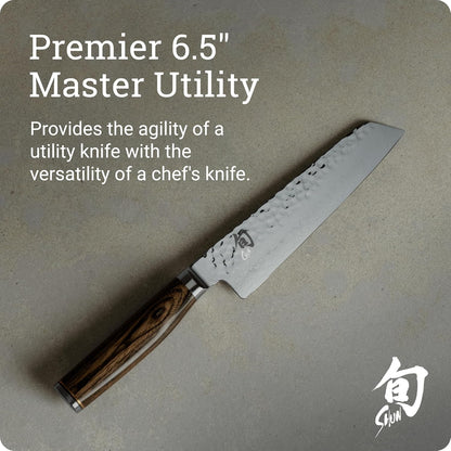Shun Premier 6.5" Master Utility Knife, Handcrafted Japanese Knife, VG-MAX Core with Damascus Stainless Steel Cladding, Pakkawood Handle, Precision and Sharpness for Professional and Home Chefs