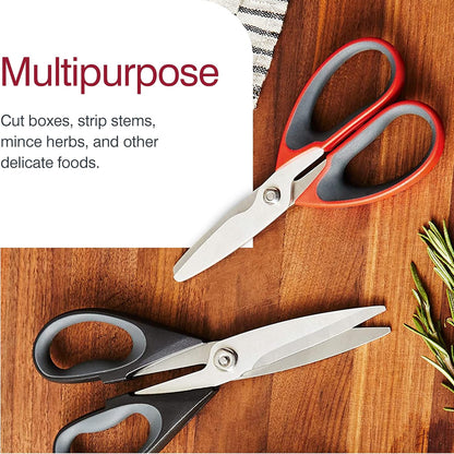 Zyliss 2-Piece Stainless Steel Kitchen Scissor & Shear Set – 7" Red & 9" Black – Micro-Serrated Blades, Soft-Touch Grip, Heavy-Duty Hinge & Box Cutter – Food Prep & Household Use Durable & Versatile