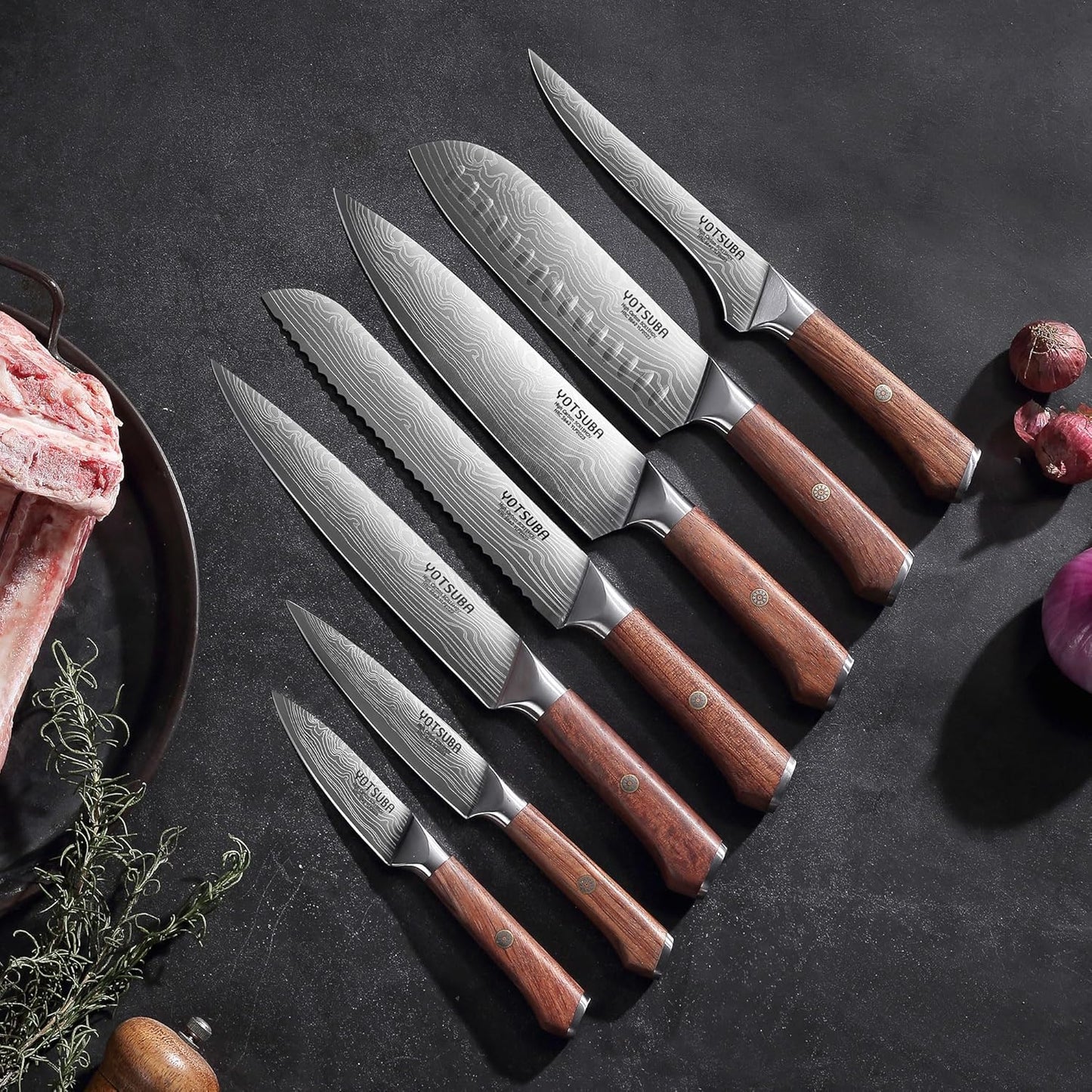 YOTSUBA Carving Knife and Fork Set, Meat Cutting Knife, Razor-Sharp German Stainless Steel Knives Fork Set with Ergonomic Wood Handle, Slicing Knives for Meats, BBQ & Vegetables