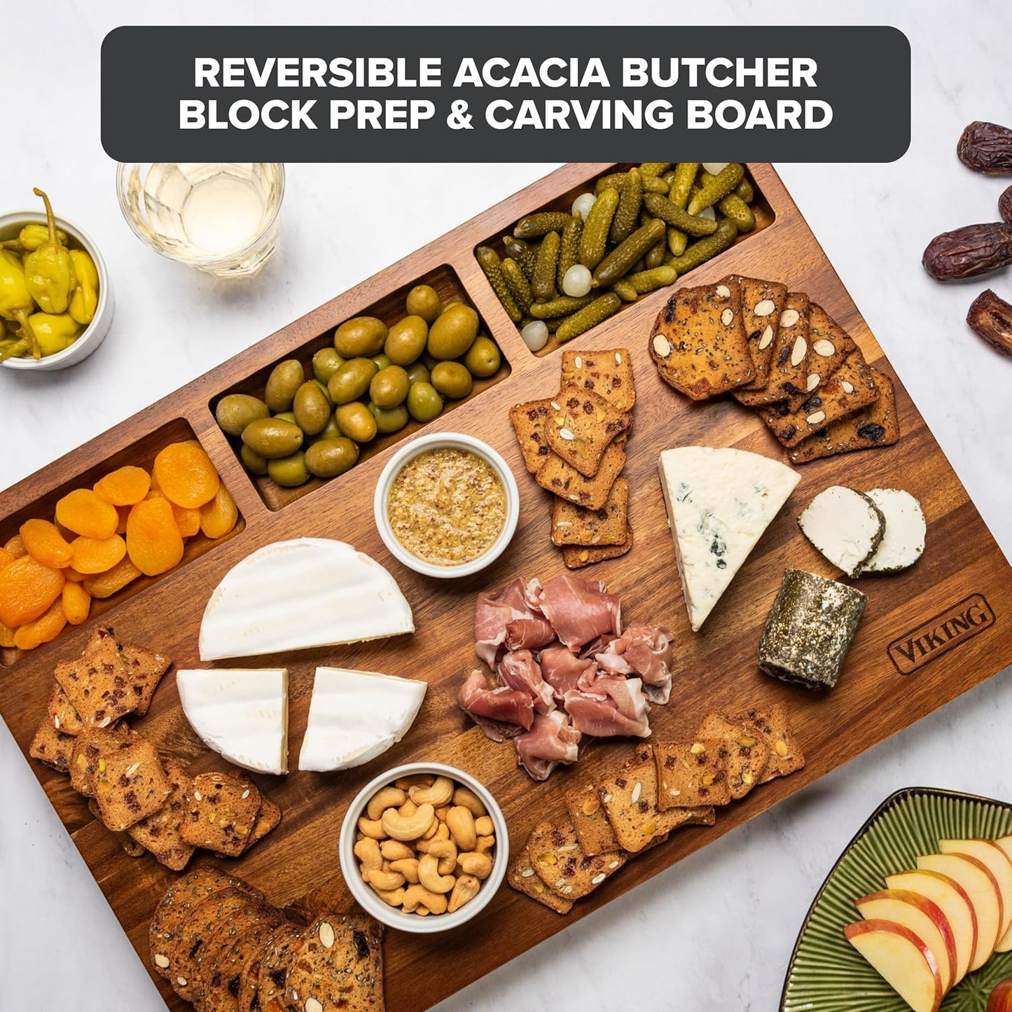 Viking Cutting Board, Acacia Wood Kitchen Carving Board with Juice Groove, 18 x 12 x 0.75 Inch