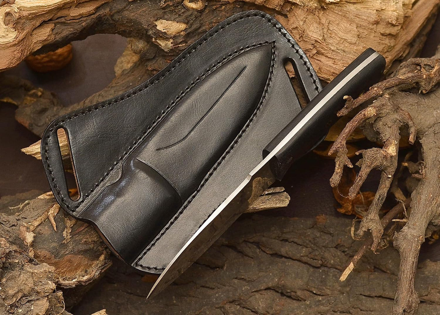 Fixed Blade Hunting Forged Tracker Knife - 8 Inches Carbon Steel Razor Sharp Blade Full Tang Bushcraft Knives with Premium Leather Belt Sheath. Used For Hunting Outdoor Camping, Hiking, Skining Knife.