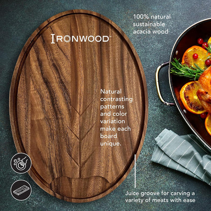 Ironwood Gourmet Gansevoort Large Carving Board, 16" x 24" Acacia Reversible Wood Cutting Board with Juice Groove and Grip Pad