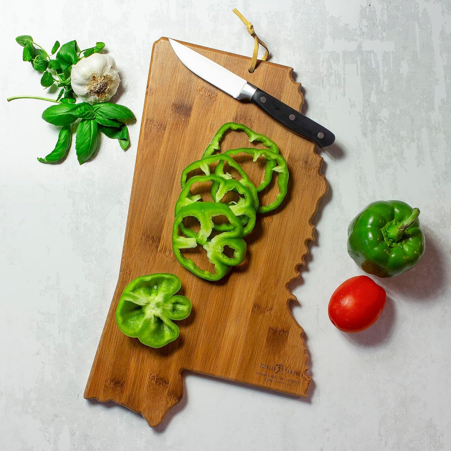 Totally Bamboo North Carolina State Shaped Cutting Board and Charcuterie Serving Platter with Artwork by Summer Stokes, Includes Hang Tie for Wall Display 18" x 8" x 5/8" - Colors A