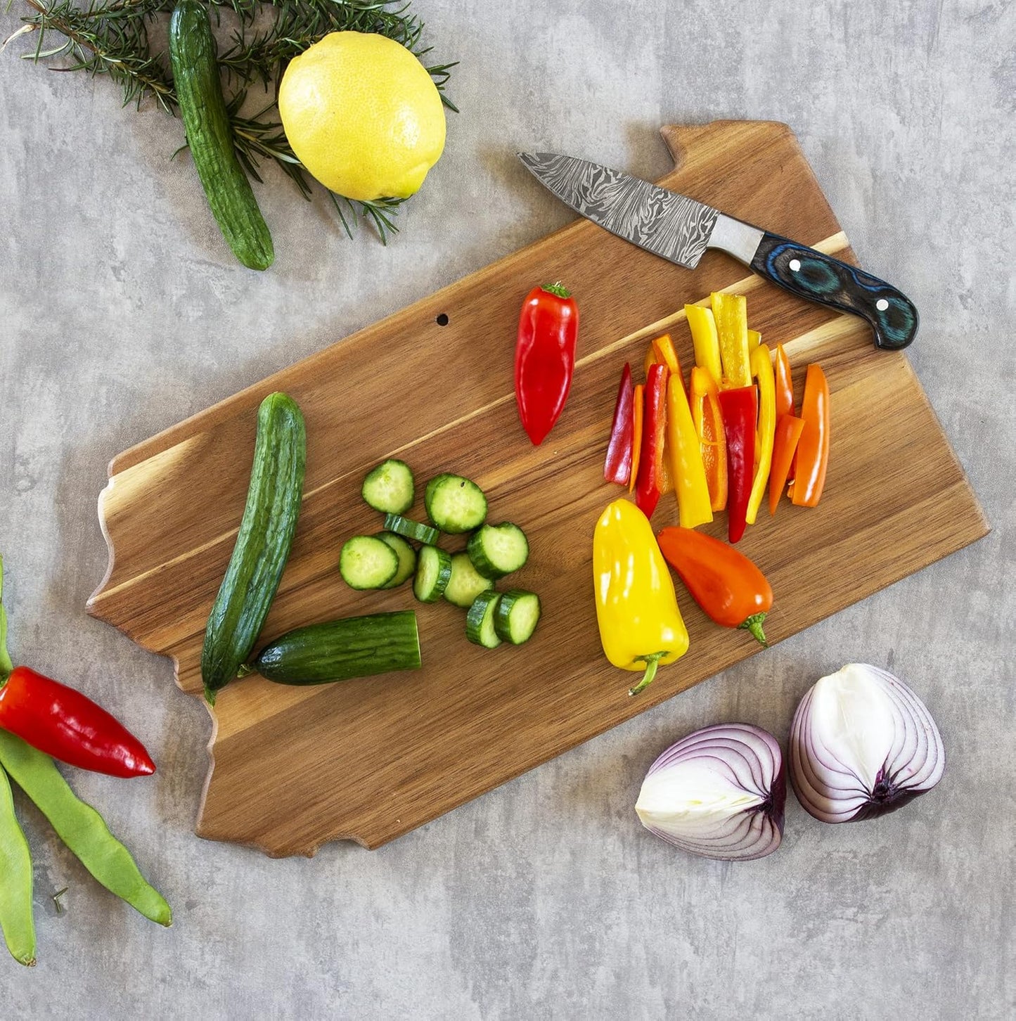 Totally Bamboo Rock & Branch Origins Series New York State Shaped Cutting Board and Charcuterie Serving Tray, Includes Hang Tie for Wall Display