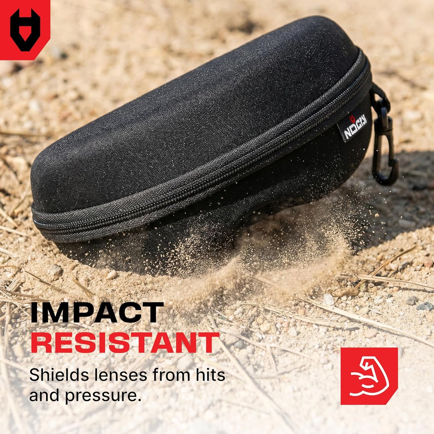 NoCry Water Resistant Safety Glasses Case with Clip - Heavy Duty Semi Hard Large Sunglasses Holder for Men and Women with Cleaning Cloth