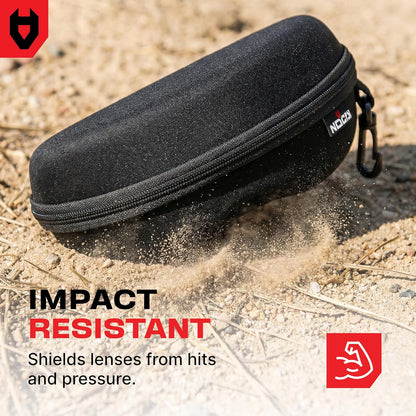 NoCry Water Resistant Safety Glasses Case with Clip - Heavy Duty Semi Hard Large Sunglasses Holder for Men and Women with Cleaning Cloth