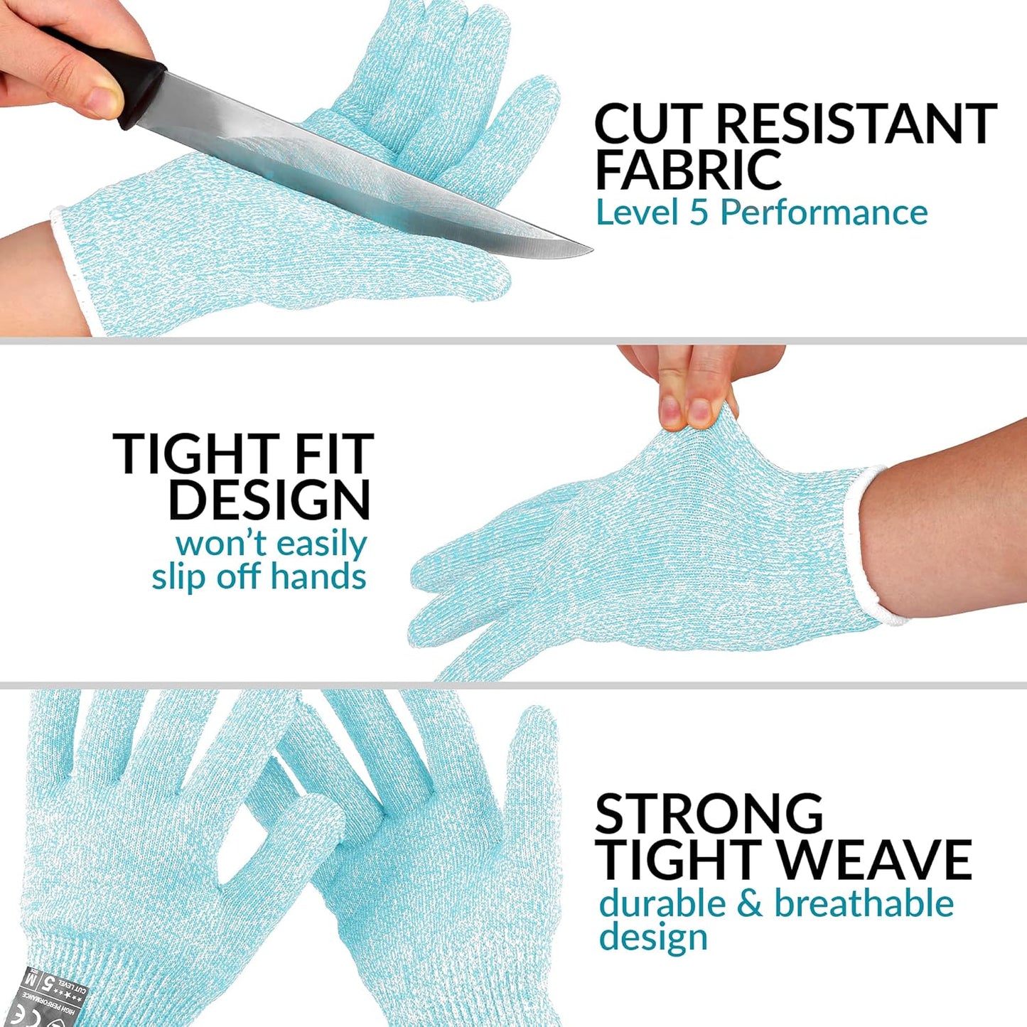 Zulay Cut Resistant Gloves Food Grade Level 5 Protection - Comfortable Safety Cutting Gloves - Cut Resistant Work Gloves