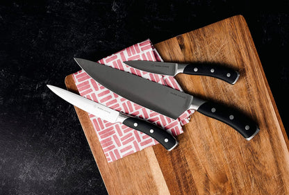 DURA LIVING 2-Piece Kitchen Knife Set – Ultra Sharp Precision German Stainless Steel Blades, 5” Utility & 3.5” Paring Knife with Ergonomic Handles, Multipurpose for Slicing & Peeling, Black Handle