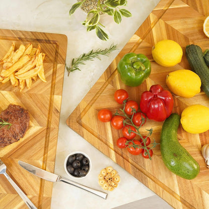 Howizz Acacia Wood Large Cutting Board, Thick End Grain Solid Wood Butcher Block For Kitchen, Non Toxic Pre-Oiled Carving Tray w/Juice Grooves and Easy Grip Handle, 20"x15"x1" (Gift-Ready Box)