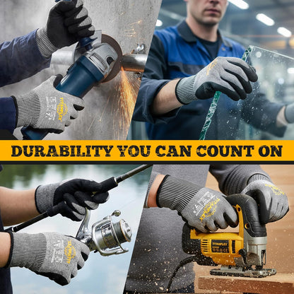 TitanFlex Cut Resistant Gloves ANSI A5, Work Gloves with Sandy Nitrile Grip,Grey
