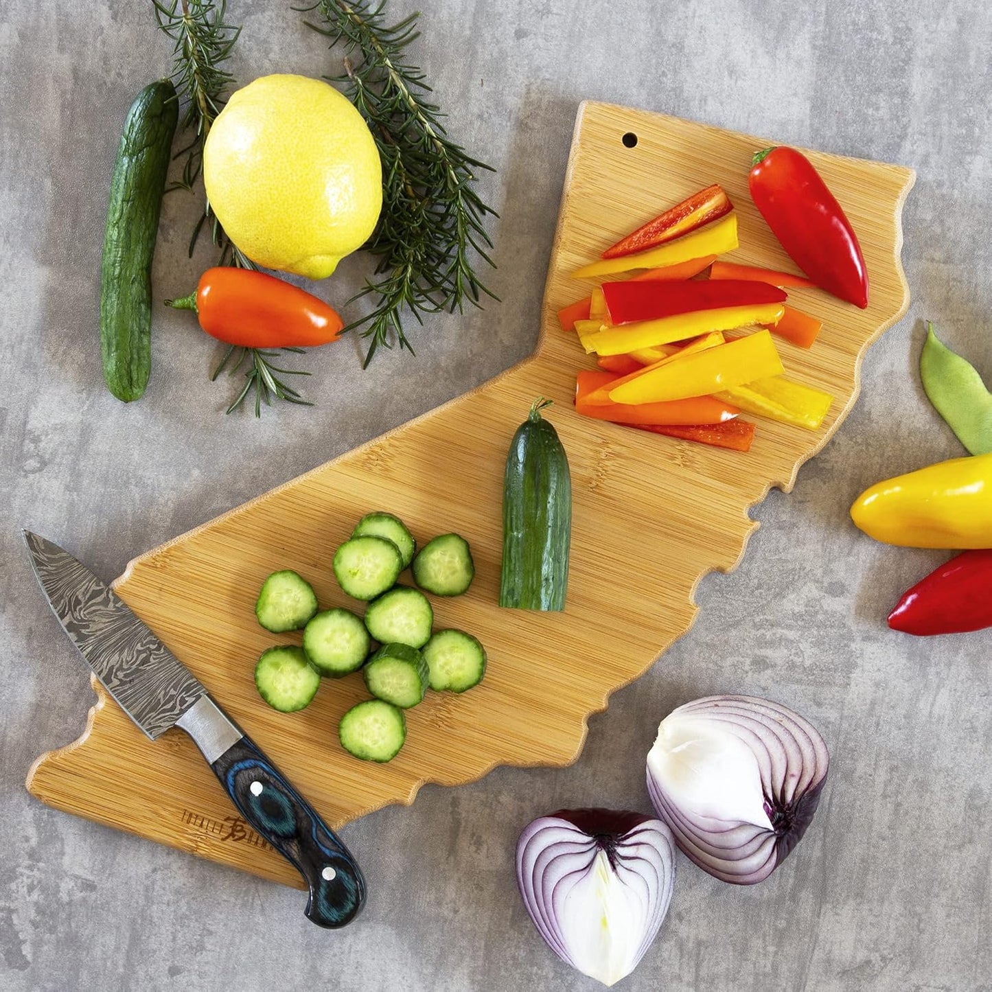 Totally Bamboo Tennessee State Shaped Cutting Board and Charcuterie Serving Platter with Artwork by Fish Kiss, Includes Hang Tie for Wall Display - Colors A