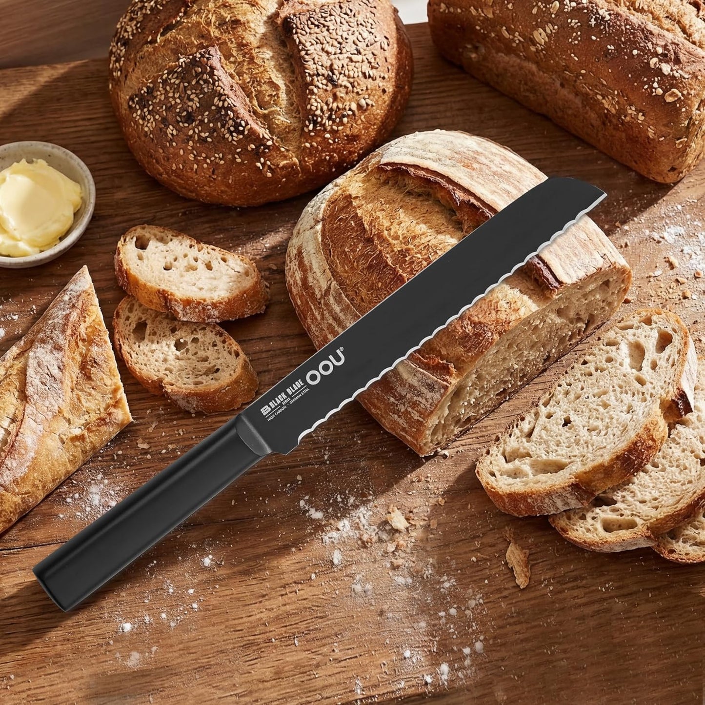 OOU 8 Inch Chef Knife, German 1.4116 Stainless Steel Kitchen Knife, Gunmetal Blade with AgShield & TinSharp Finish, Balanced ABS Handle, Sharp Cooking Knife for Meat, Vegetables and Daily Prep