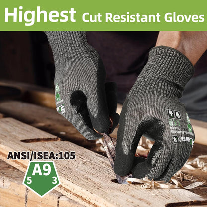 Schwer ProGuard High Level Cut Resistant Work Gloves PR3326 for Extreme Protection，ANSI A9 Cut Gloves with Reinforced Thumb, Non Slip, Breathable, Durable, Touch-screen, Black 1 Pair（XL）
