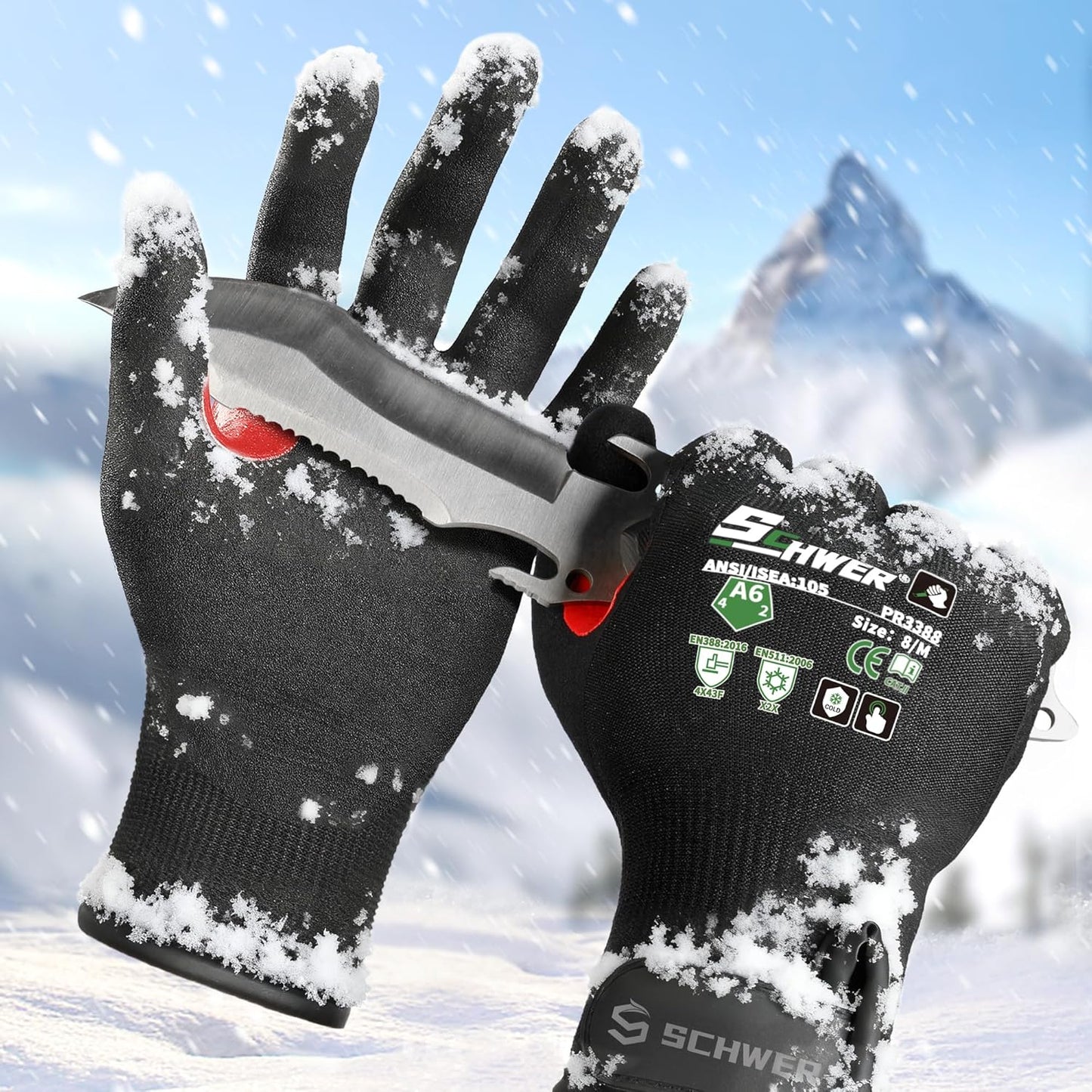 Schwer ProGuard High Level Cut Resistant Work Gloves PR3326 for Extreme Protection，ANSI A9 Cut Gloves with Reinforced Thumb, Non Slip, Breathable, Durable, Touch-screen, Black 1 Pair（XL）