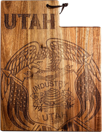 Totally Bamboo Rock & Branch Origins Series New York State Shaped Cutting Board and Charcuterie Serving Tray, Includes Hang Tie for Wall Display