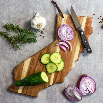Totally Bamboo Rock & Branch Origins Series New York State Shaped Cutting Board and Charcuterie Serving Tray, Includes Hang Tie for Wall Display